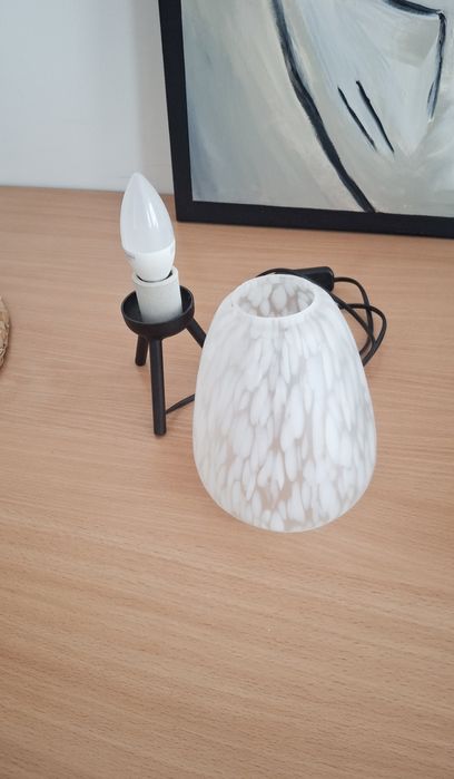 Szklana lampa lampka nocna metalowa podstawa szklany klosz PRL polam e