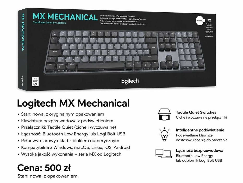 Klawiatura Logitech MX Mechanical – NOWA, nieużywana, w oryginalnym pudełku