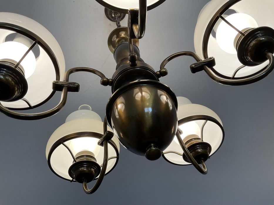 Lustre Vintage Clássico – 6 Luzes – Vidro Branco