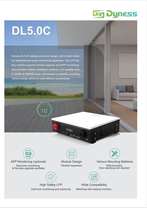 Bateria Dyness 5.12KWh lítio 5120Wh 48V

10 anos de garantia 

Dyness