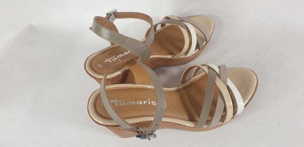 TAMARIS sandały na koturnie DAMSKIE SKÓRA nowe R 39