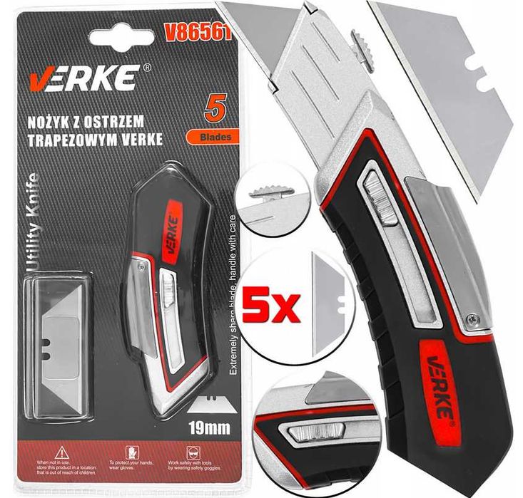 Noż składany do tapet z ostrzem trapezowym  VERKE