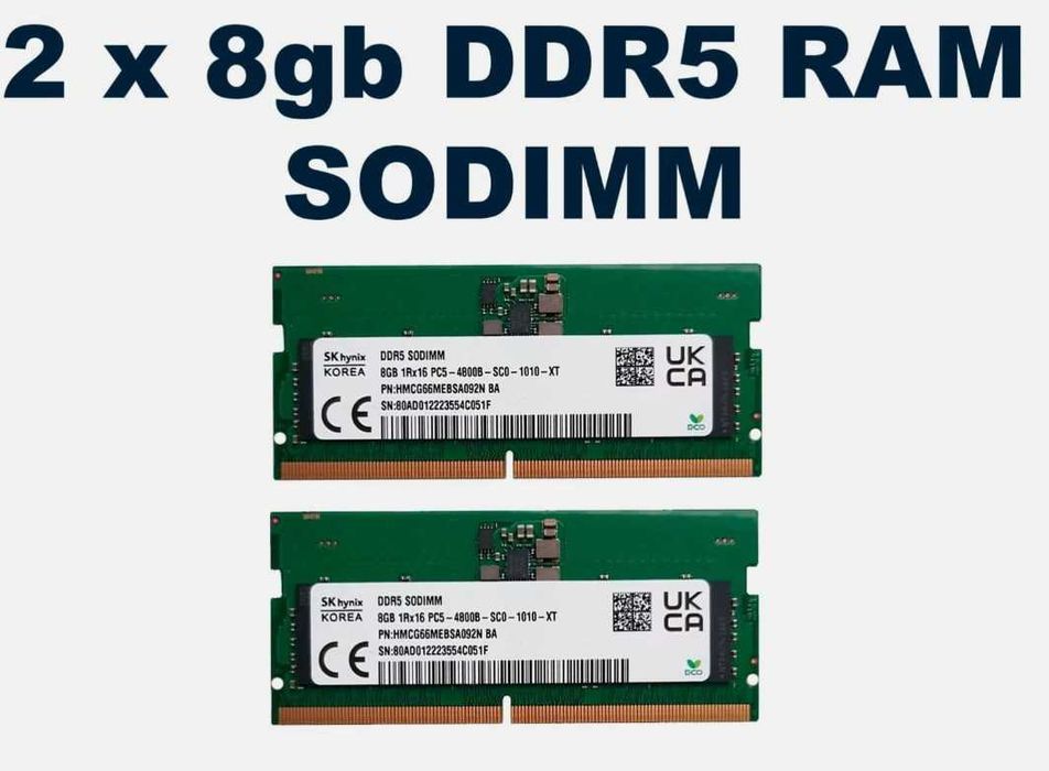 Оперативна пам'ять SKhynix 16GB SO-DIMM DDR5 4800MHz (8х2), Гарантія/ для ноутбуків