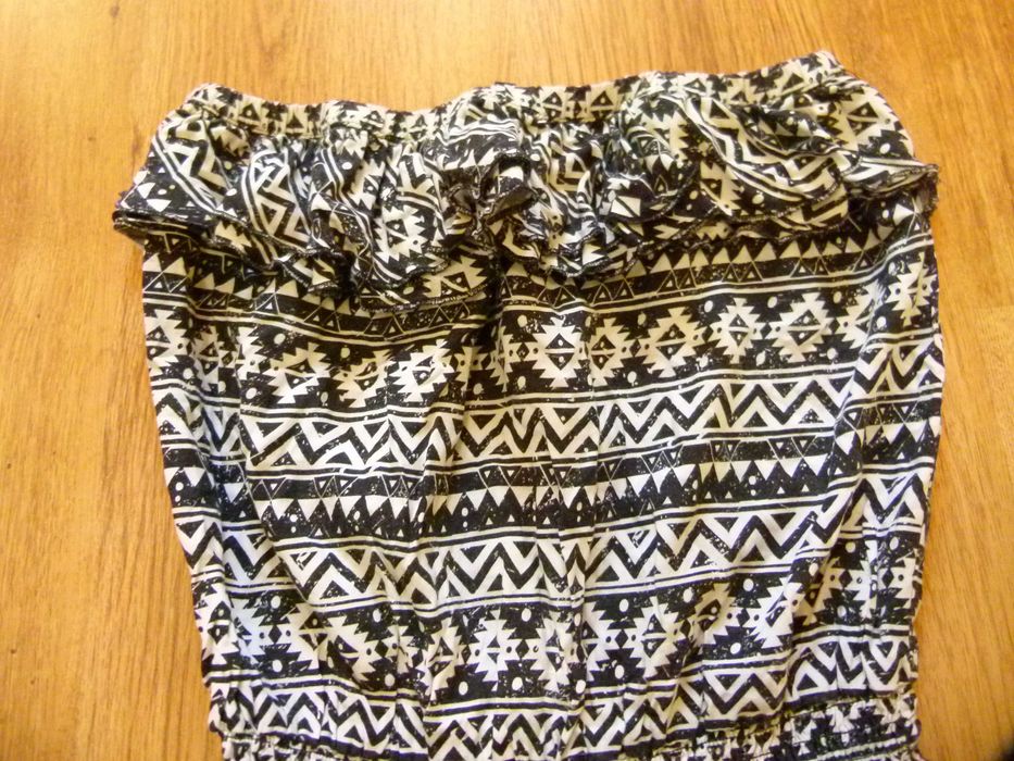 rozm 158 Matalan kombinezon lato biały czarny wzorki falbanka