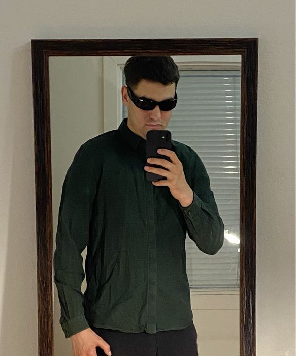 (S) FRED PERRY рубашка зеленая хлопковая сорочка хлопок