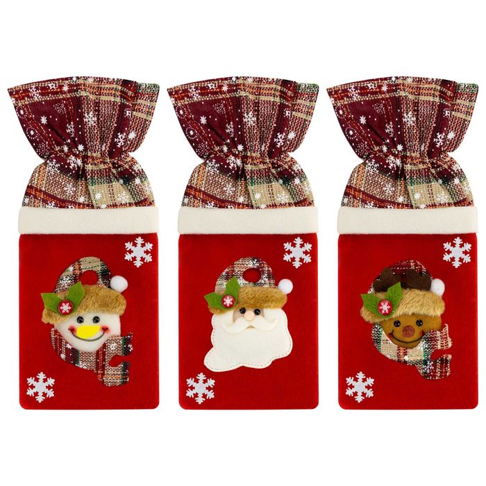 ŚWIĄTECZNY POKROWIEC Na Butelkę ETUI Wino Dekoracja Mikołaj 3 sztuki