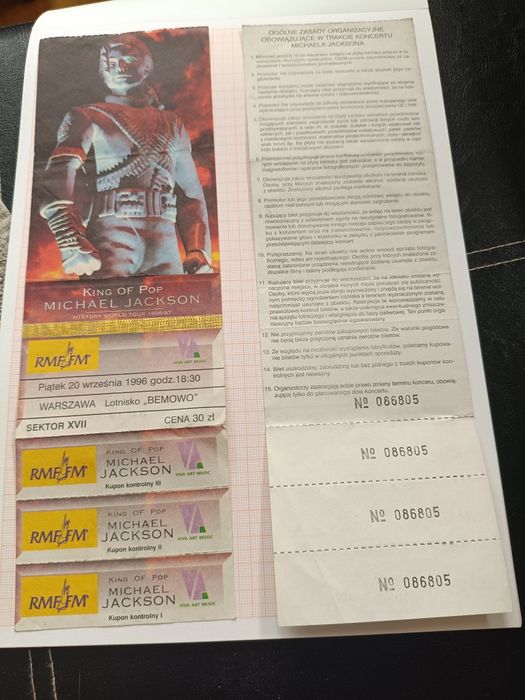 Bilet na koncert Michael Jackson Warszawa Bemowo z 20.09.1996