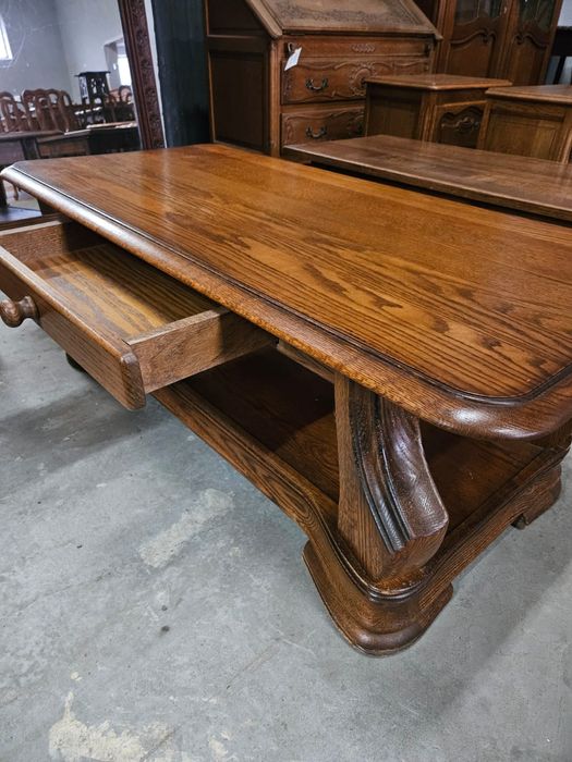 Dębowy stolik kawowy z szufladą ława /