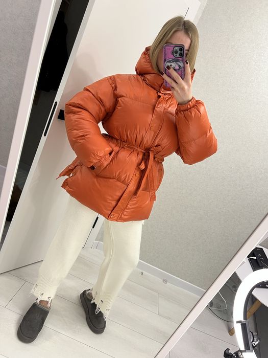Пуховик оранжевий куртка зимова  оверсайс парка