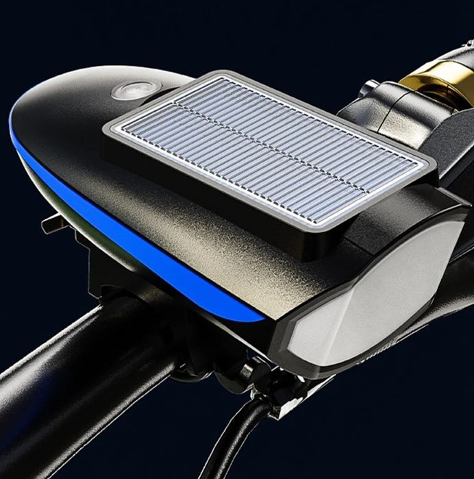 Вело фонарь с сигналом, заряд от Usb + от солнца