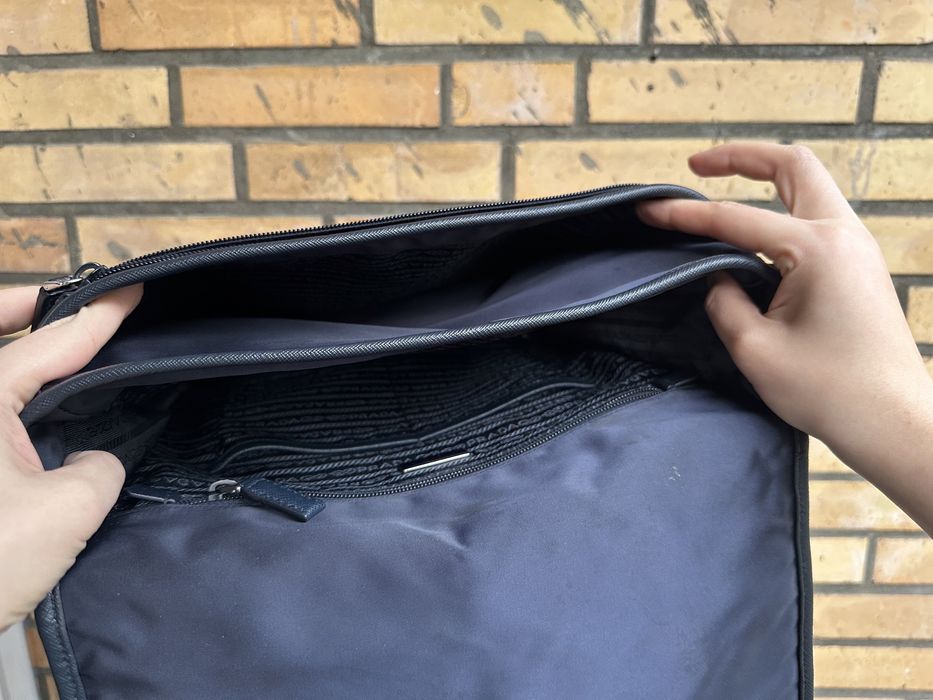 Prada Messenger Shoulder Bag Blue Nylon Tessuto Saffiano