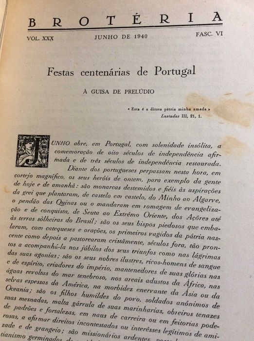 Brotéria. Revista contemporânea. de cultura,1940. Ver sumário.
