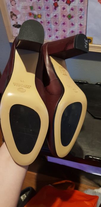 Nowe skórzane kozaki wiosenne obcas burgund 39 fred de la bretoniere