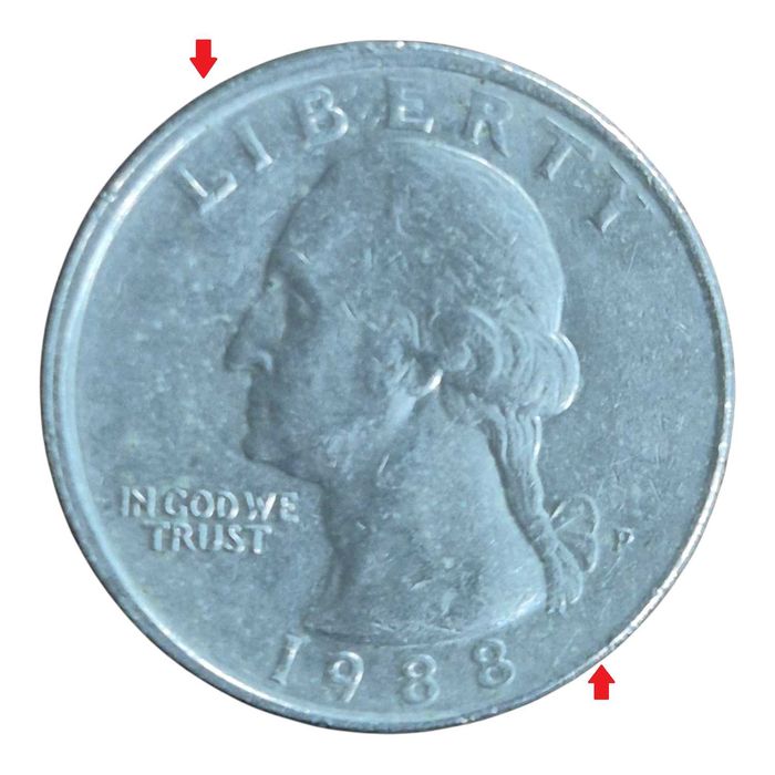 USA. Moeda 1/4 dollar 1988 • rara, erro cunhagem, eixo deslocado