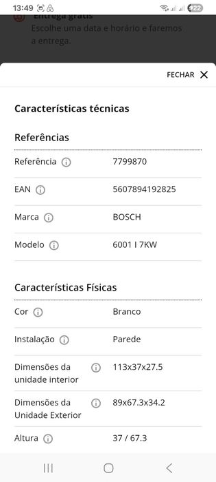 Ar condicionado bosch 24000btu - novo