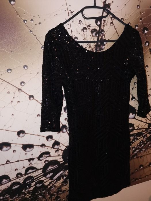 Czarna sukienka mini cekiny S (36)