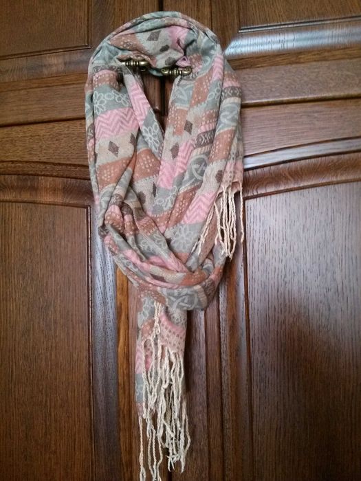 szal damski kolorowy z kaszmirem, hand made