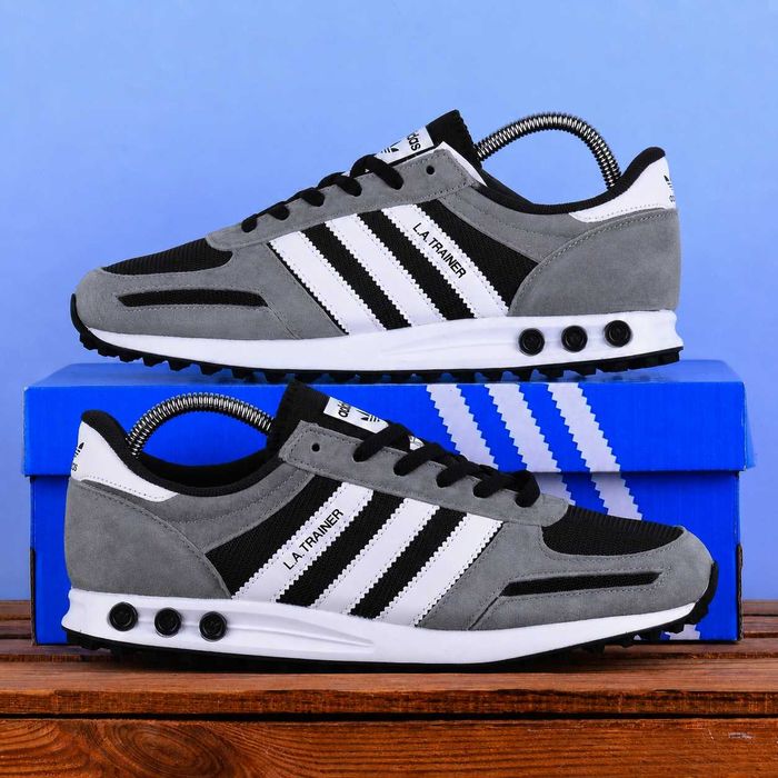 (2405) Кросівки Adidas LA Trainer сірий з білими полосами (41-46) - адідас