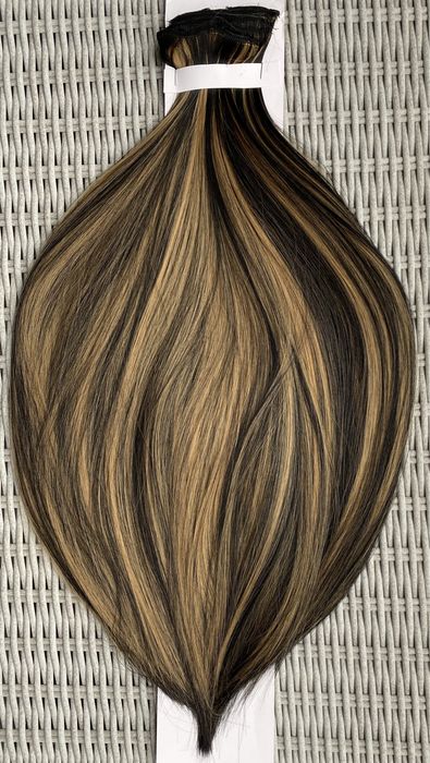 Premium Ultra włosy doczepiane, czarny / ciemny blond, pasemka 156.