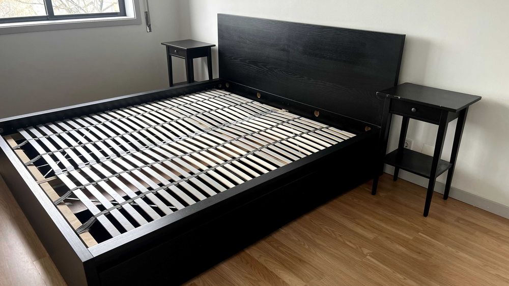 Cama Malm 180x200 + 2 Mesas Cabeceira Hemnes