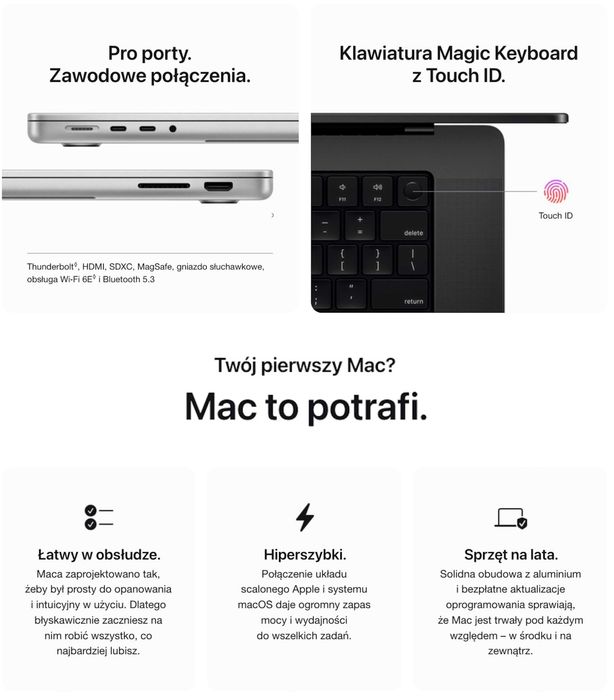 NOWY Apple MacBook Pro 14 M3 16RDZ 512GB SVLR +DODATKI RATY-0% FV23% GW-3LATA!
