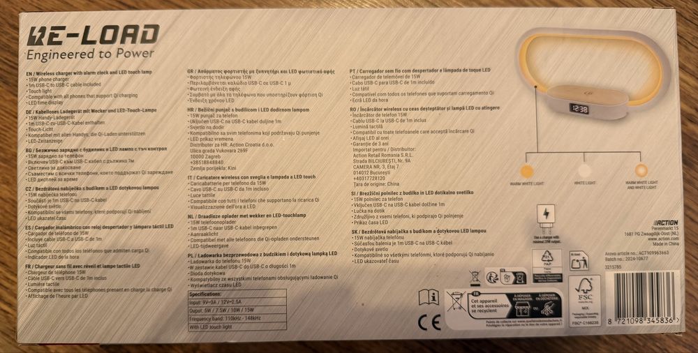 Ładowarka indukcyjna z funkcją budzika oraz lampki nocnej