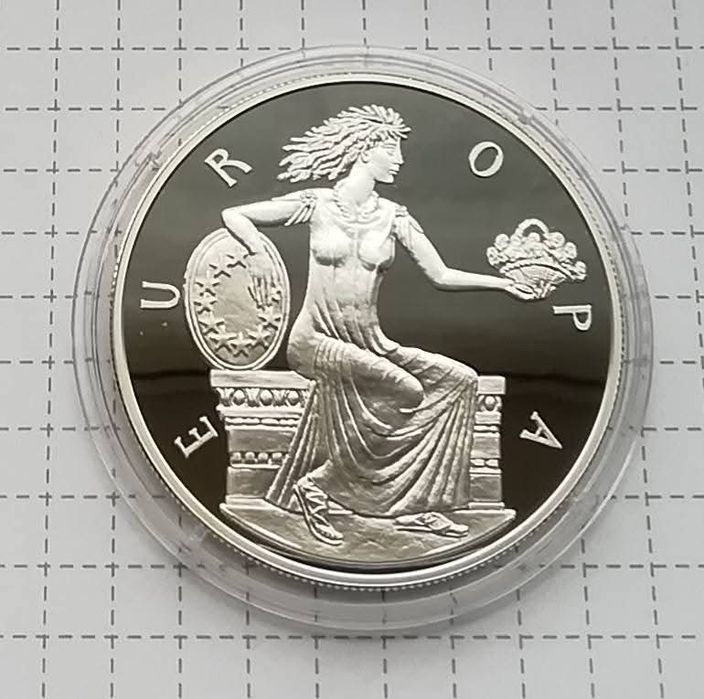 Андорра 10 дінерів 1998р. СРІБЛО. ПРУФ. Європа з щитом та квітами!