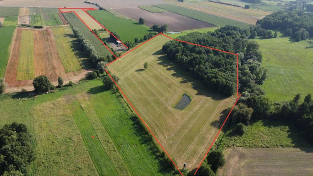 Działka rolna z łąką, lasem i stawem – 5,76 ha –  Gmina Wińsko