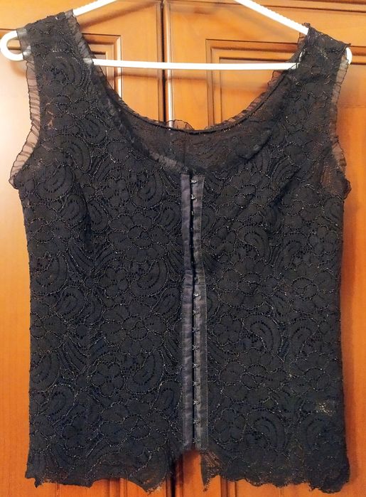 Czarny Crop top gorset koronkowy M 38