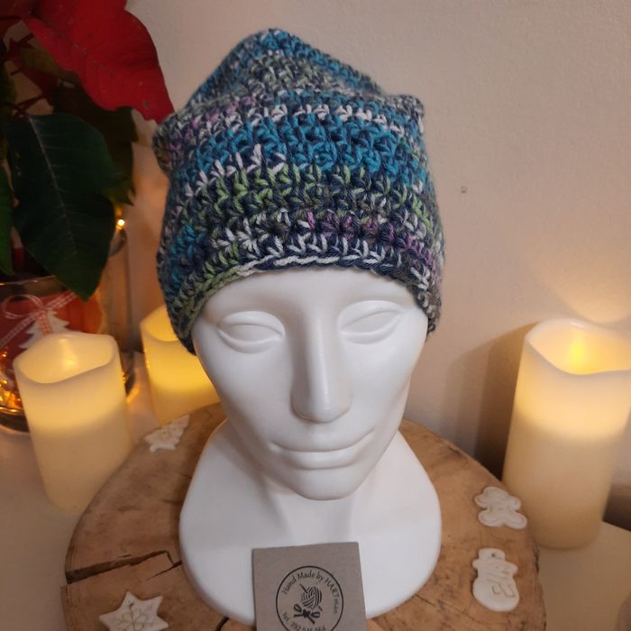 Czapka Beanie smerfetka, multikolor, ręcznie robiona