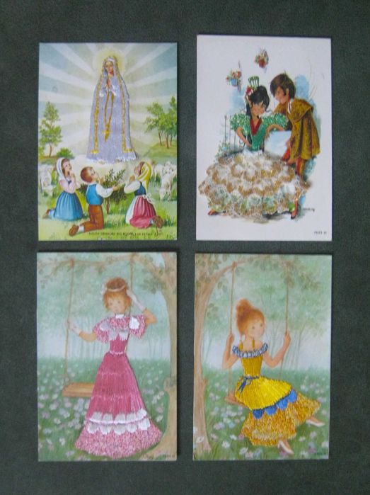 Conjunto de 8 Bilhetes Postais Bordados Espanha / Portugal