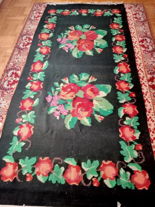 Антикварний килим ручної роботи | Натуральна бавовна | 60х років