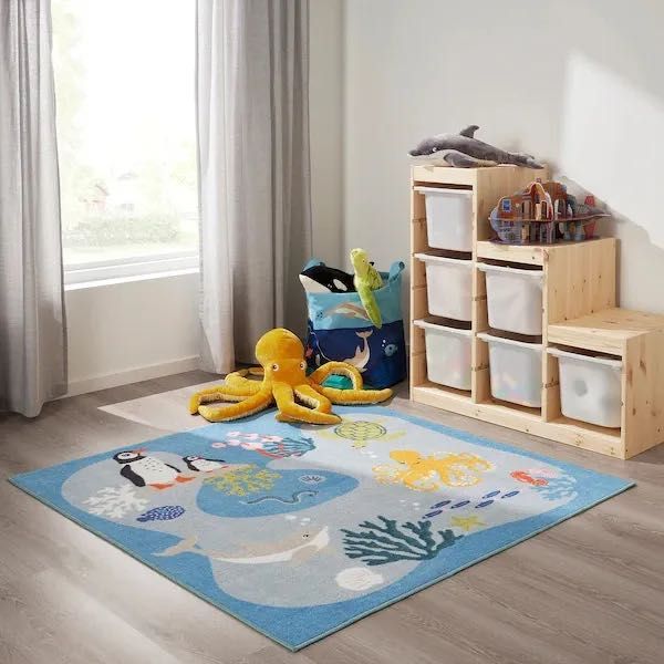 IKEA BLAVINGAD Dywan zwierzęta oceanu 133x133 cm