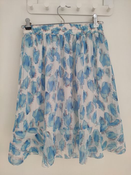 Saia Curta Fluida com Folhos Azul