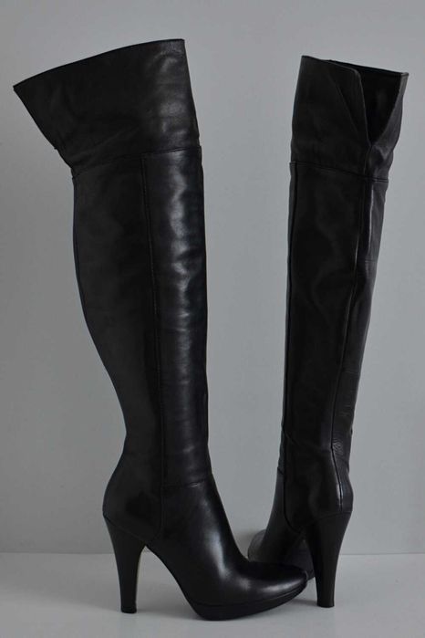 MUSZKIETERKI kozaki ZA KOLANO na wygodnym słupku całe ze skóry 38