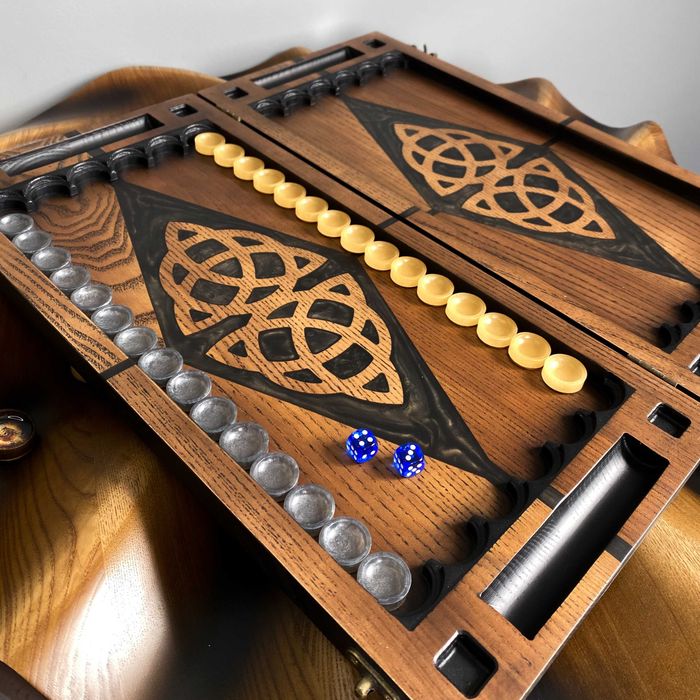 Нарди з дерева та епоксидної смоли, візерунок кельти НА ПОДАРУНОК ЗСУ