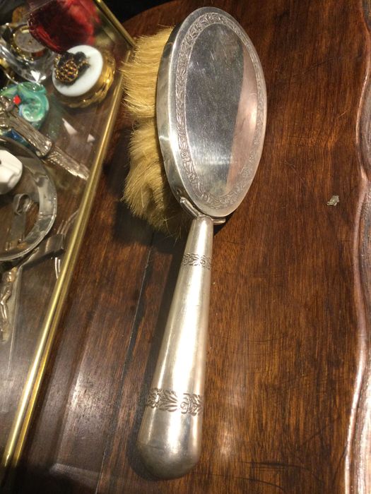 Escova Prata Portuguesa contrastada Javali 18 cm Arte nova 96 gramas