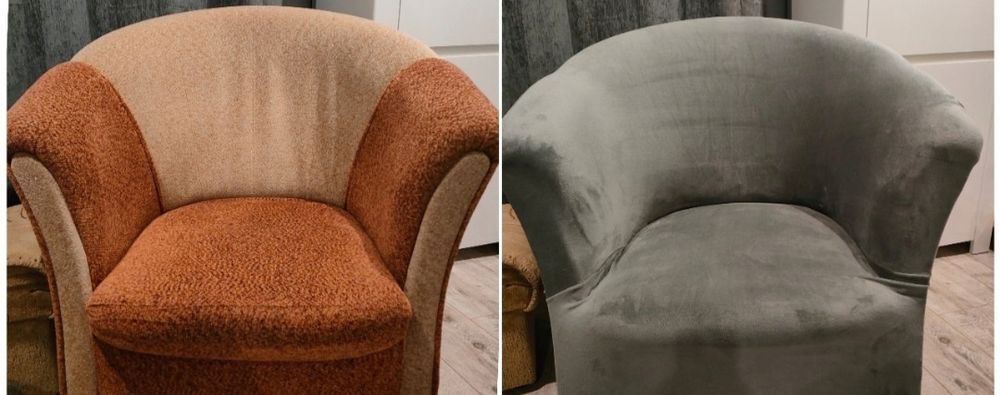 Nowy Premium WELUROWY Pokrowiec szary na fotel glamour