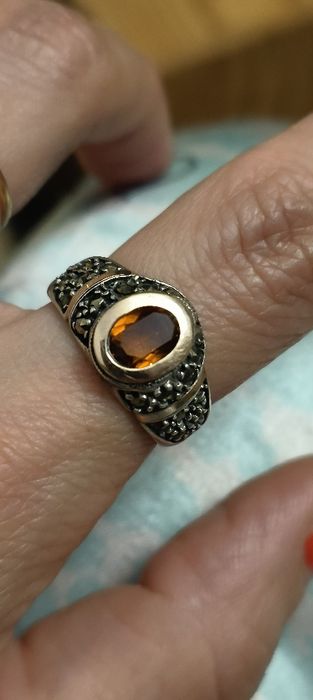 Anel antigo em prata com pedras marcassitas