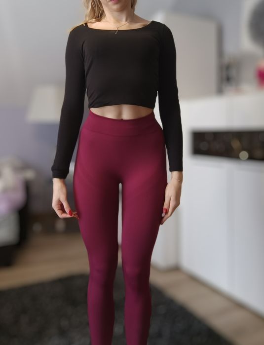 legginsy z wysokim stanem push up M nowe bordowe rozciągliwe