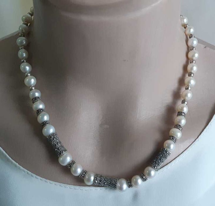Винтажное ожерелье из жемчуга с серебряными вставками