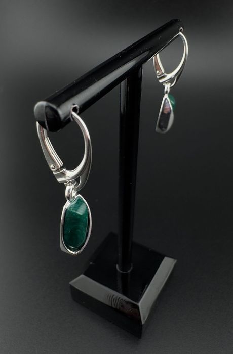 Kolczyki wiszące srebrne pr.925 z malachitem