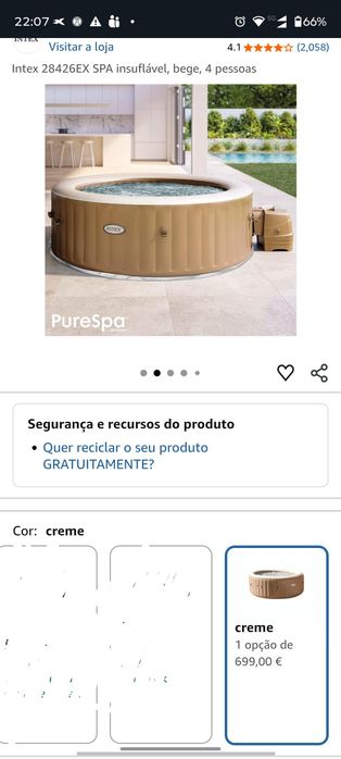 Intex PureSpa Spa 4 pessoas Bege piscina jacuzzi Insuflável