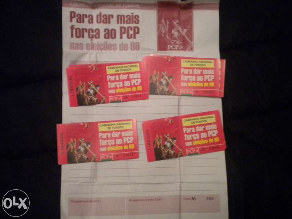 Bilhetes de angariação de fundos do pcp