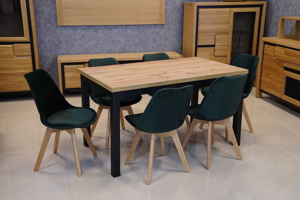 (806) Zestaw stołowy, stół + 4 krzesła, nowe dostępne od ręki 1595 zł