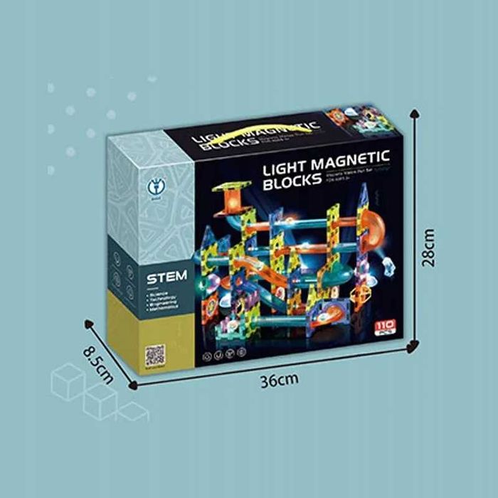Klocki MAGNETYCZNE Konstrukcyjne Świecący TOR 110el 3D EDUKACYJNE