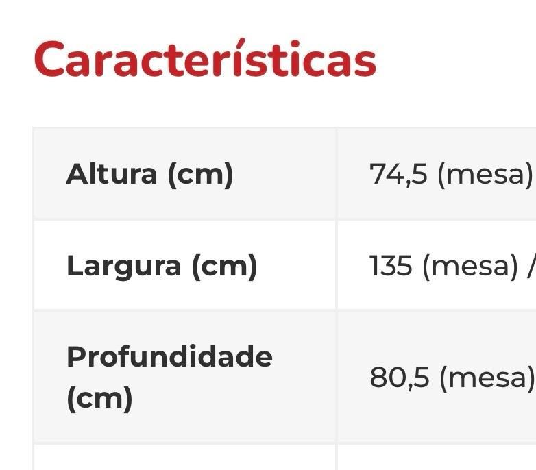 Mesa de jantar e 6 cadeiras