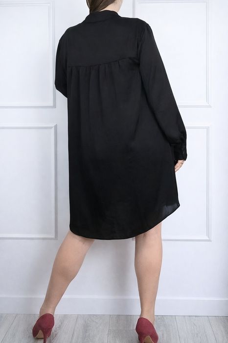 Sukienka satynowa koszulowa mała czarna luźna plus size rozmiar 48