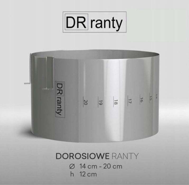 Regulowany rant cukierniczy 12cm opaska do tortu z podziałka 14-20cm