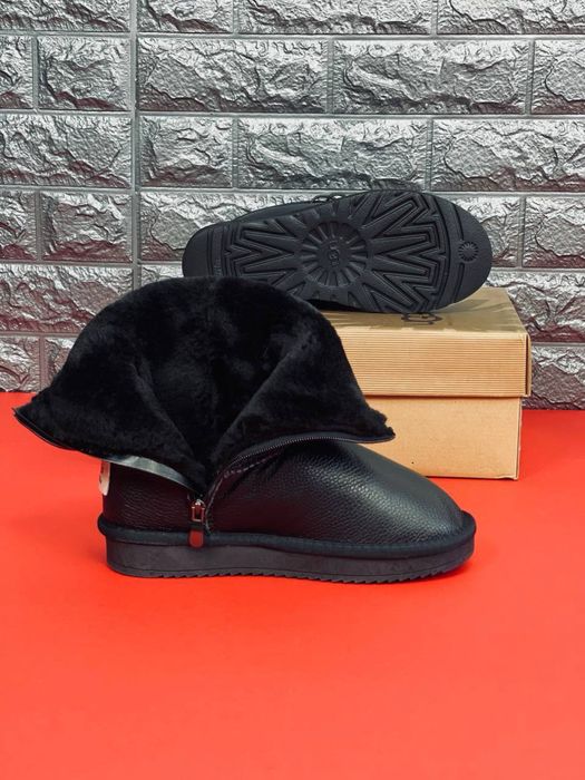 Последняя пара 37 размер !! Высокие угги на замке/ Ugg кожаные черные